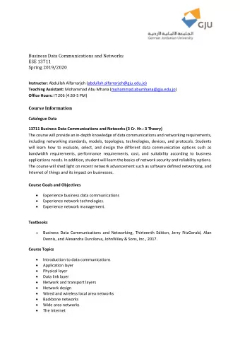 Business Data Communications and Networks  ESE 13711  Spring 2019/2020 Instructor: Abdullah