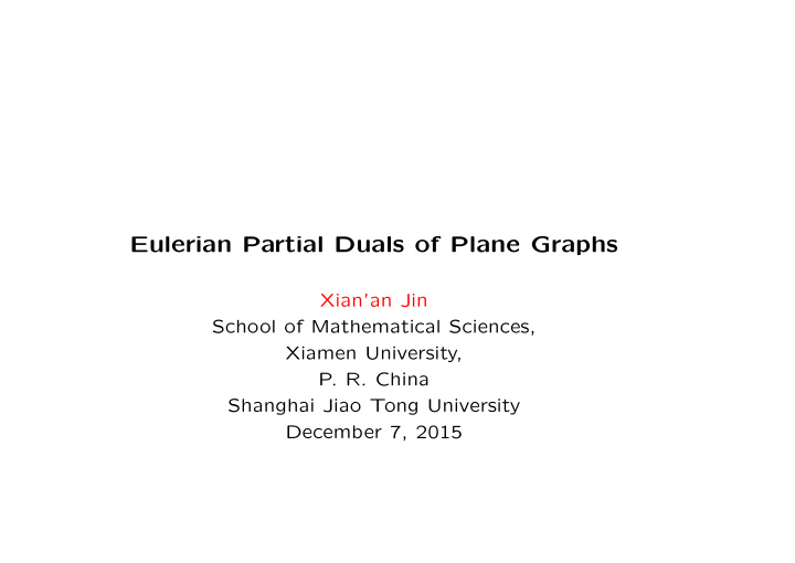 eulerian partial duals of plane graphs