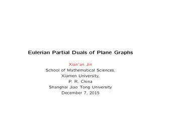 Eulerian Partial Duals of Plane Graphs  Xianan Jin  School of Mathematical Sciences,  Xiamen