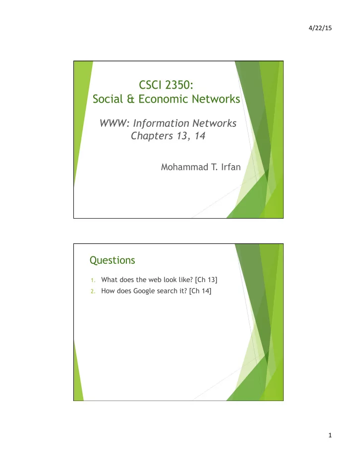 csci 2350 social economic networks