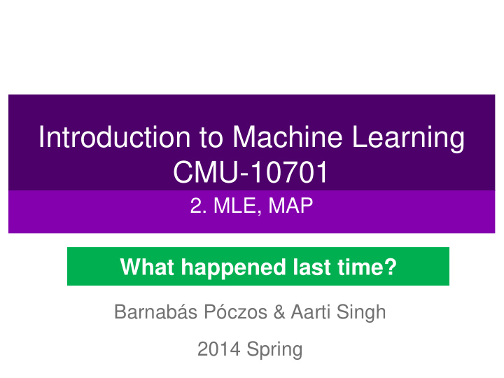 introduction to machine learning cmu 10701