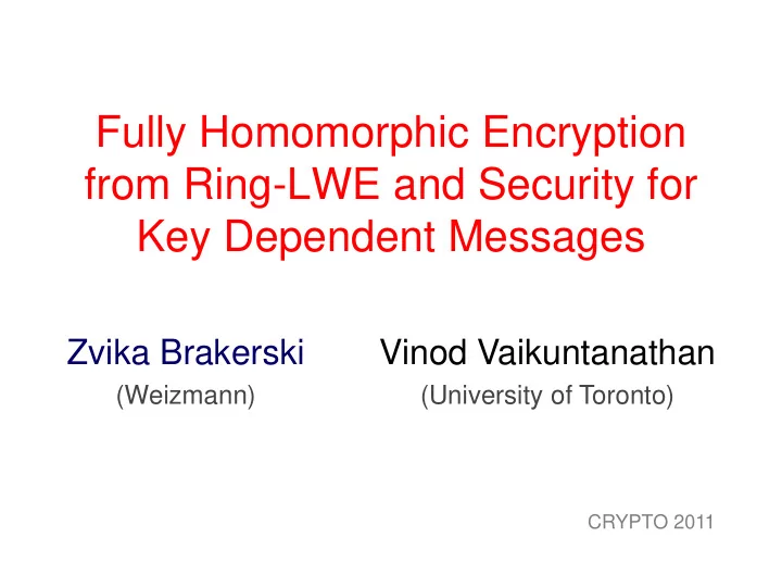fully homomorphic encryption from ring lwe and security