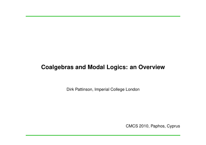 coalgebras and modal logics an overview