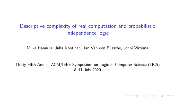 descriptive complexity of real computation and