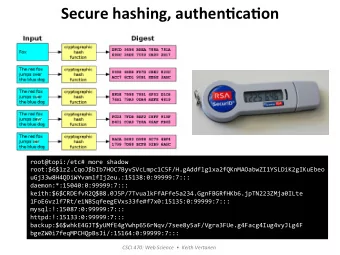 Secure  hashing,  authen/ca/on    root@topi:/etc#  more  shadow