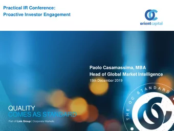 QUALITY  COMES AS STANDARD Part of Link Group | Corporate Markets  1  Agenda   Introduction to