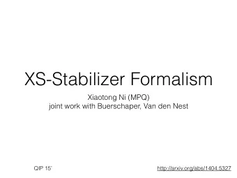 XS-Stabilizer Formalism  Xiaotong Ni (MPQ)  joint work with Buerschaper, Van den Nest  QIP 15