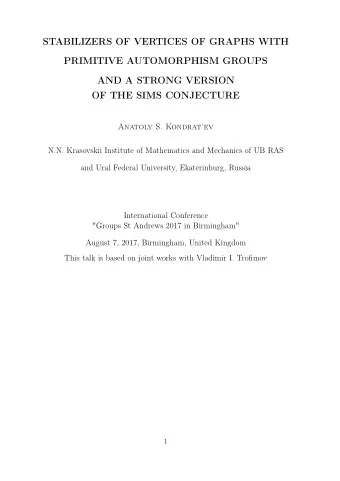 STABILIZERS OF VERTICES OF GRAPHS WITH  PRIMITIVE AUTOMORPHISM GROUPS  AND A STRONG VERSION  OF THE