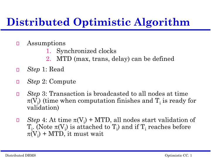 distributed optimistic algorithm