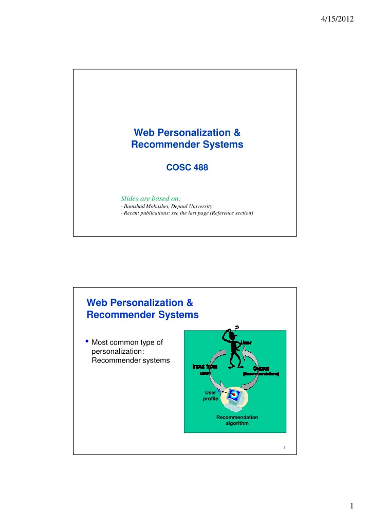 web personalization recommender systems