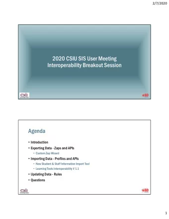 2020 CSIU SIS User Meeting  Interoperability Breakout Session  Agenda  Introduction