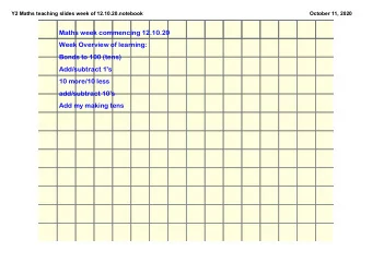 Maths week commencing 12.10.20  Week Overview of learning:  Bonds to 100 (tens)  Add/subtract 1's