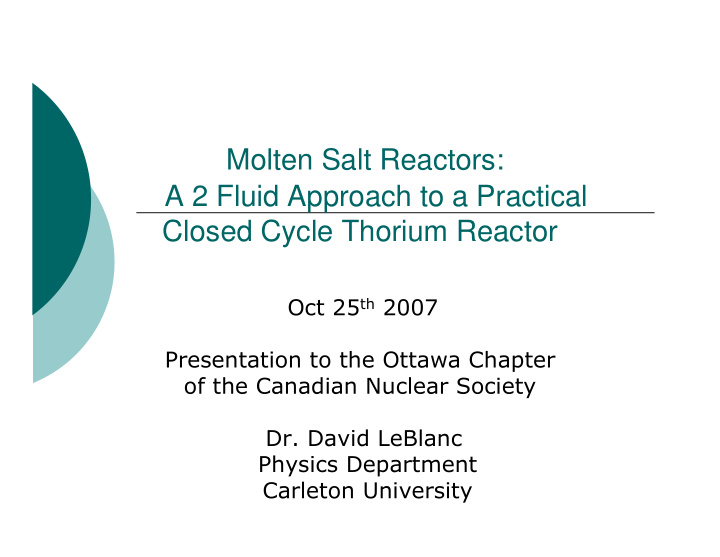molten salt reactors a 2 fluid approach to a practical