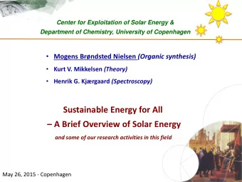 Sustainable Energy for All   A Brief Overview of Solar Energy  and some of our research