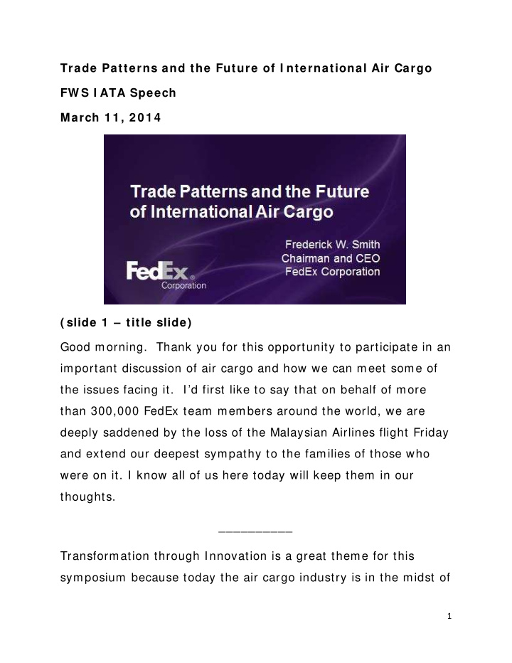 trade patterns and the future of i nternational air cargo