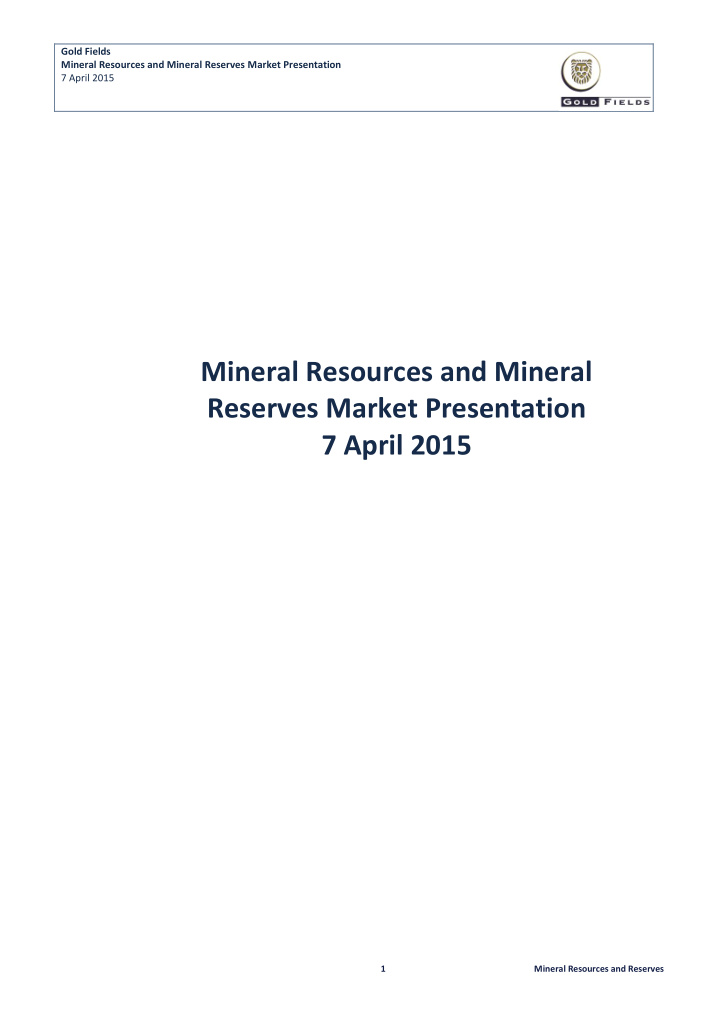 mineral resources and mineral reserves market