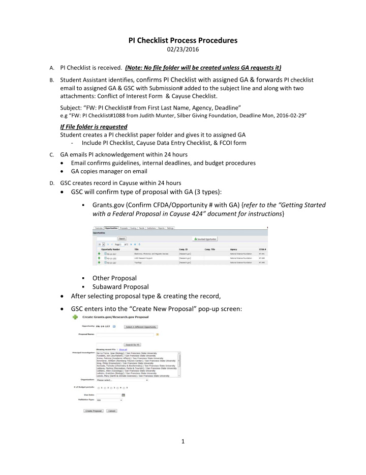 pi checklist process procedures