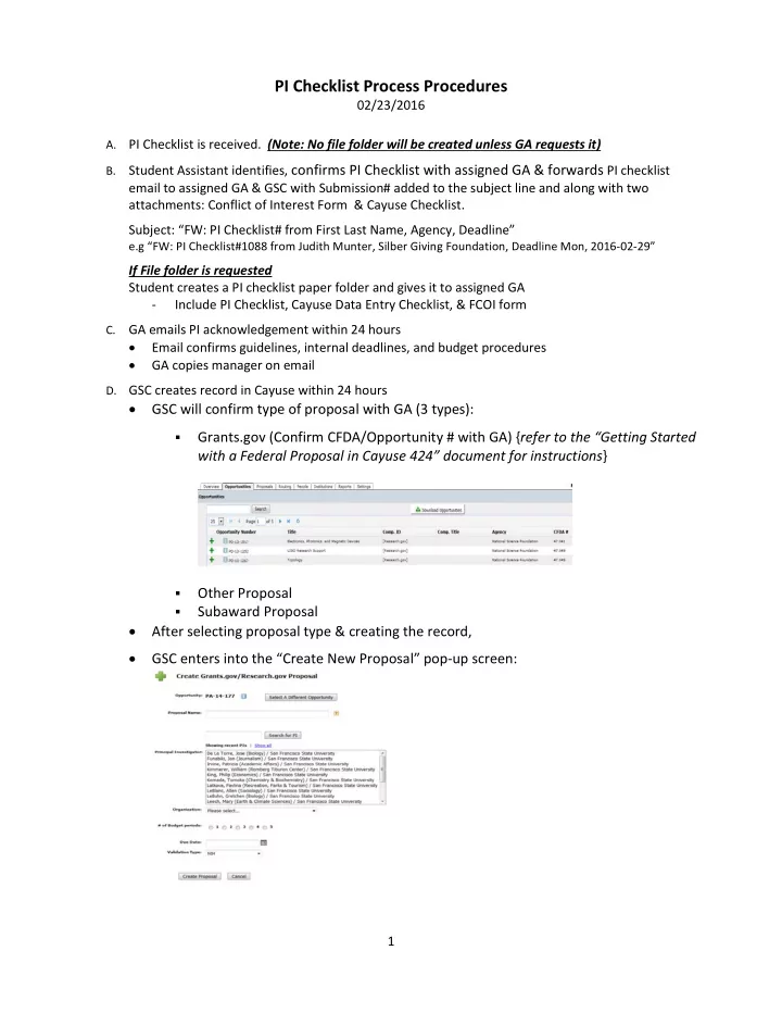 pi checklist process procedures