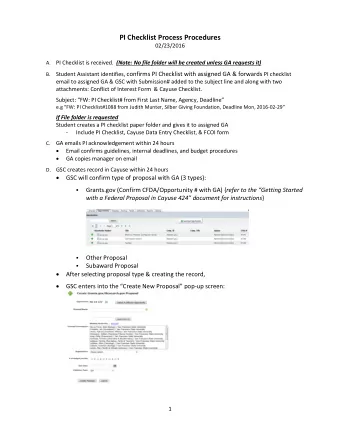 PI Checklist Process Procedures  02/23/2016 A. PI Checklist is received. (Note: No file folder will