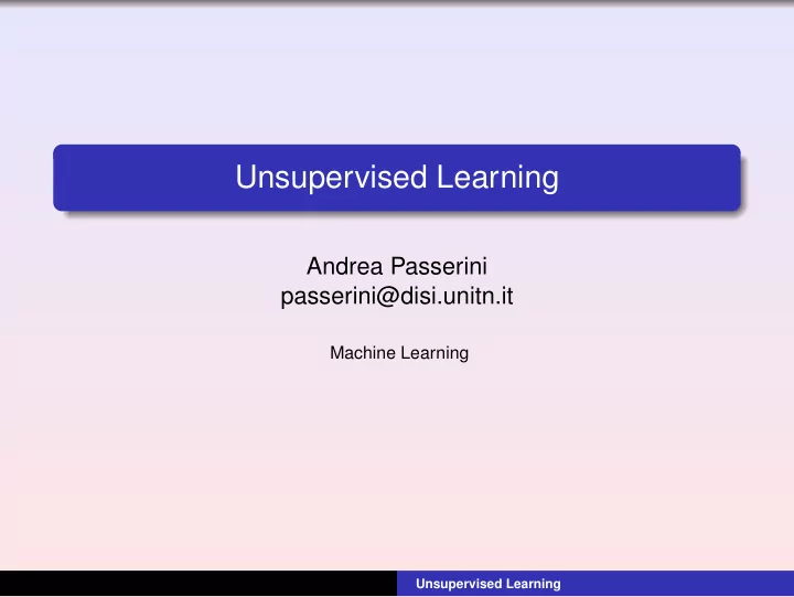 unsupervised learning