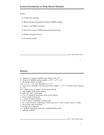 Concise Introduction to Deep Neural Networks  Outline:  Classification problems  Motivating