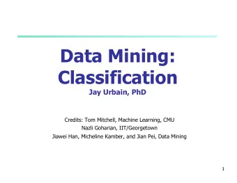 Data Mining:  Classification  Jay Urbain, PhD  Credits: Tom Mitchell, Machine Learning, CMU  Nazli
