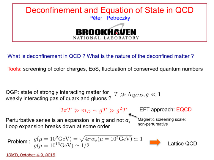 deconfinement and equation of state in qcd