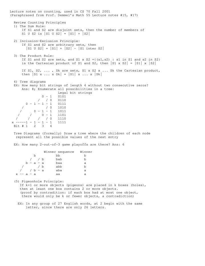 lecture notes on counting used in cs 70 fall 2001