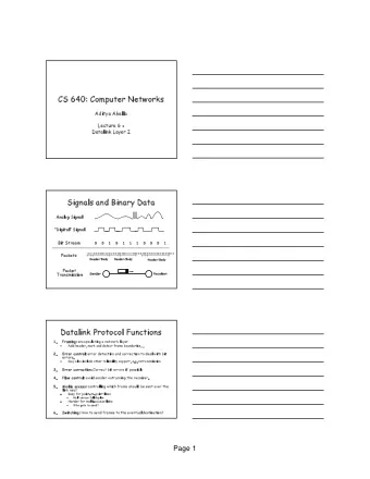 CS 640: Computer Networks  Aditya Akella  Lecture 6 -  Datalink Layer I  Signals and Binary Data