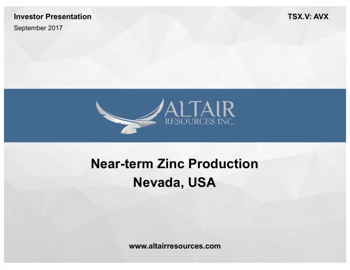 near term zinc production nevada usa