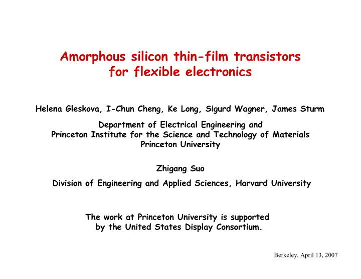 amorphous silicon thin film transistors for flexible