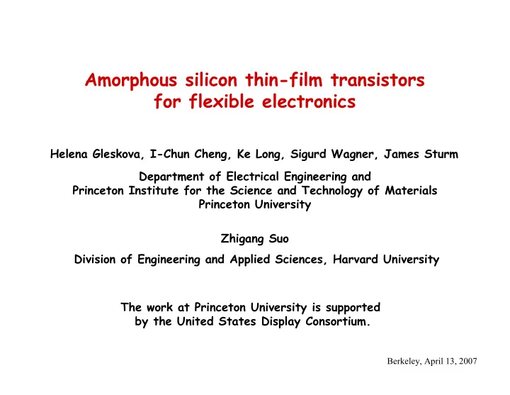 amorphous silicon thin film transistors for flexible