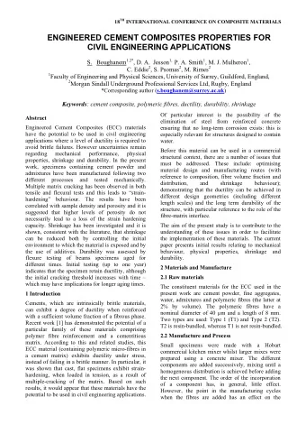 ENGINEERED CEMENT COMPOSITES PROPERTIES FOR  CIVIL ENGINEERING APPLICATIONS S. Boughanem 1.2* , D.