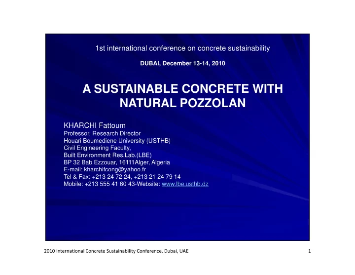 a sustainable concrete with natural pozzolan natural