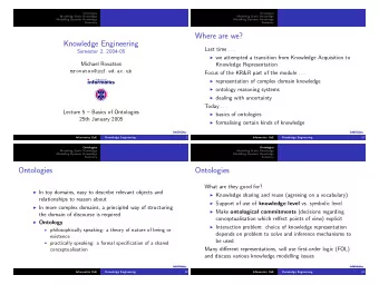 Where are we?  Knowledge Engineering Last time . . .  Semester 2, 2004-05  we attempted a