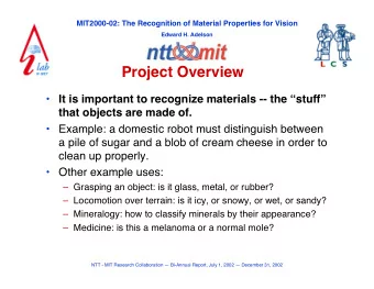 Project Overview  It is important to recognize materials -- the stuff  that objects are