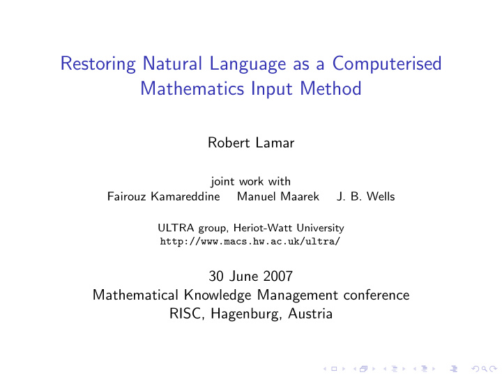 restoring natural language as a computerised mathematics