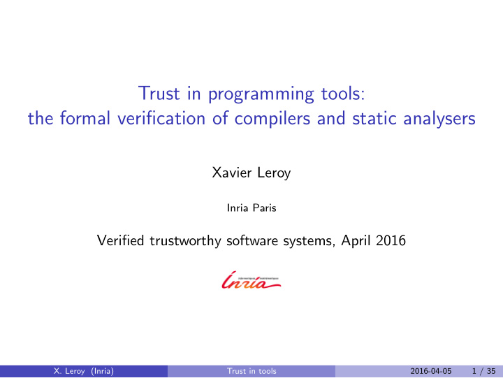 trust in programming tools the formal verification of