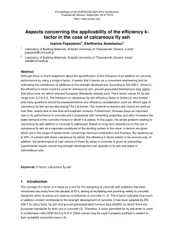 Aspects concerning the applicability of the efficiency k-  factor in the case of calcareous fly ash