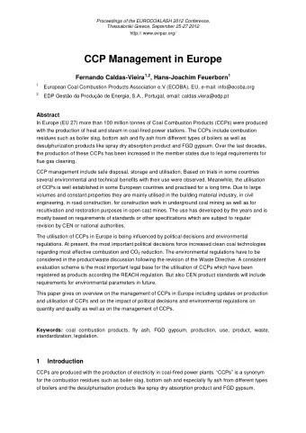 CCP Management in Europe Fernando Caldas-Vieira 1,2 , Hans-Joachim Feuerborn 1 1 European Coal