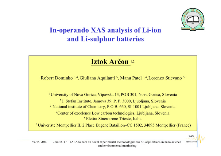 in operando xas analysis of li ion and li sulphur