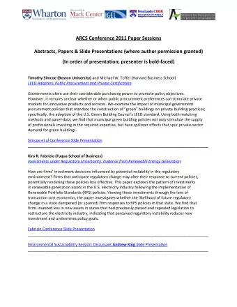 ARCS Conference 2011 Paper Sessions  Abstracts, Papers &amp; Slide Presentations (where author