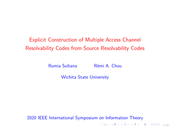 explicit construction of multiple access channel