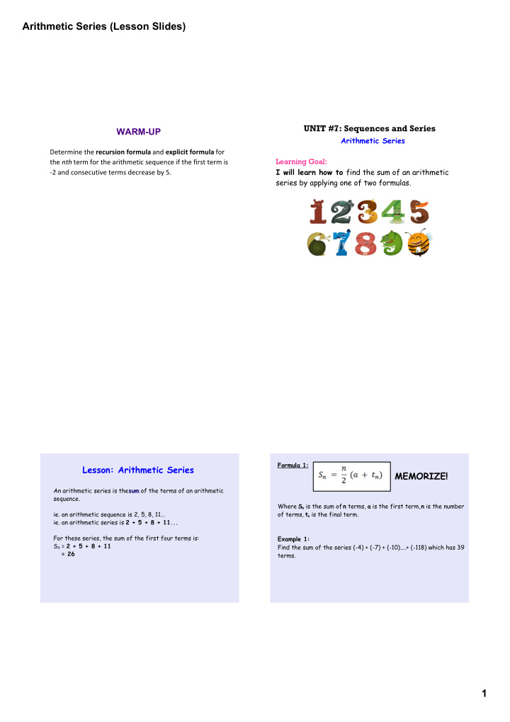arithmetic series lesson slides