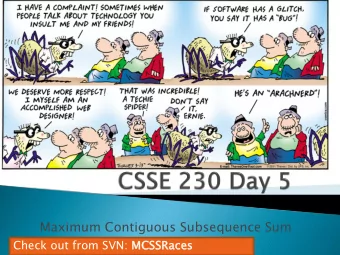 Maximum Contiguous Subsequence Sum  Check out from SVN: MCS  CSSRac  Races  es  Finish