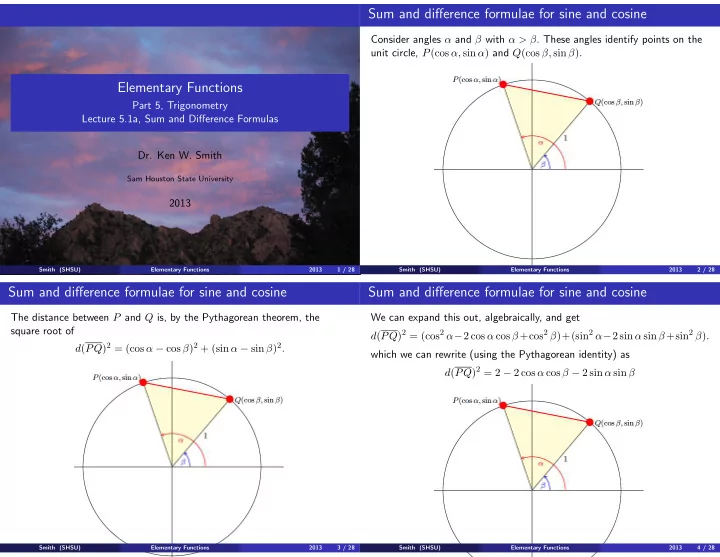 sum and difference formulae for sine and cosine
