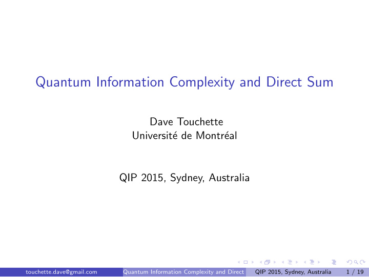 quantum information complexity and direct sum