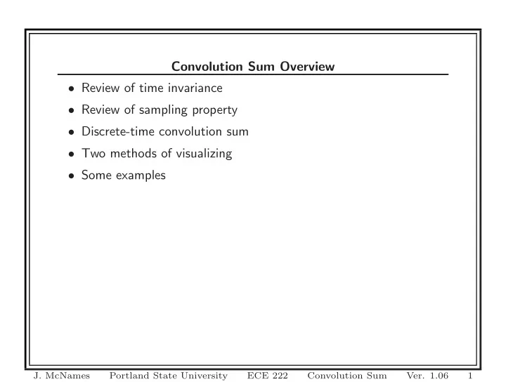 convolution sum overview review of time invariance review