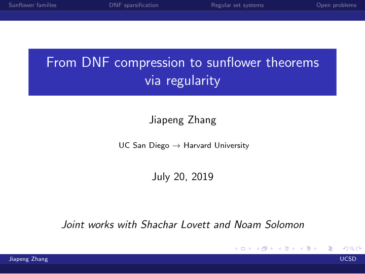 from dnf compression to sunflower theorems via regularity