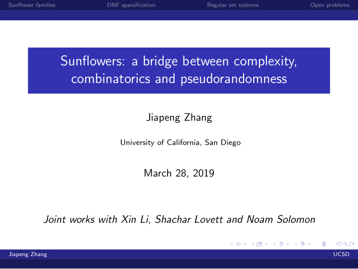 sunflowers a bridge between complexity combinatorics and